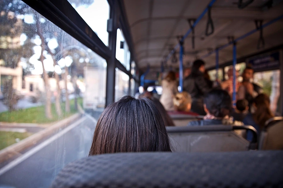 Person s view inside bus